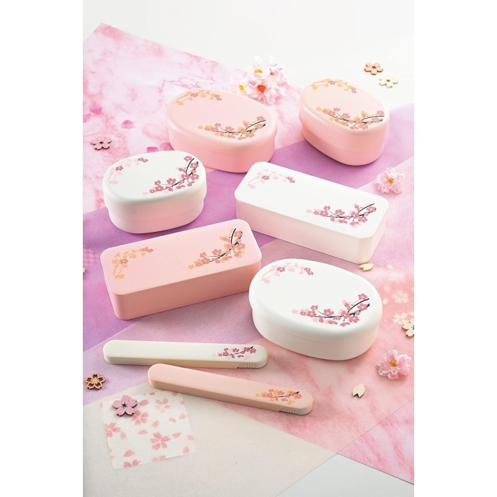 Tatsumiya SAKURA Caja Bento Ovalada Rosa 480ml Import Japón