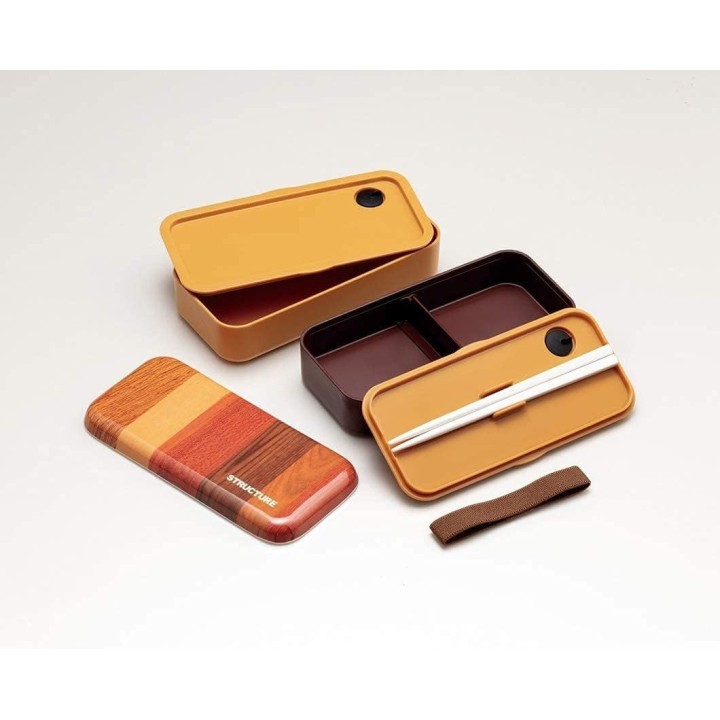 Scatola Bento 2 Piani Legno 600ml Bacchette - Import Giappone