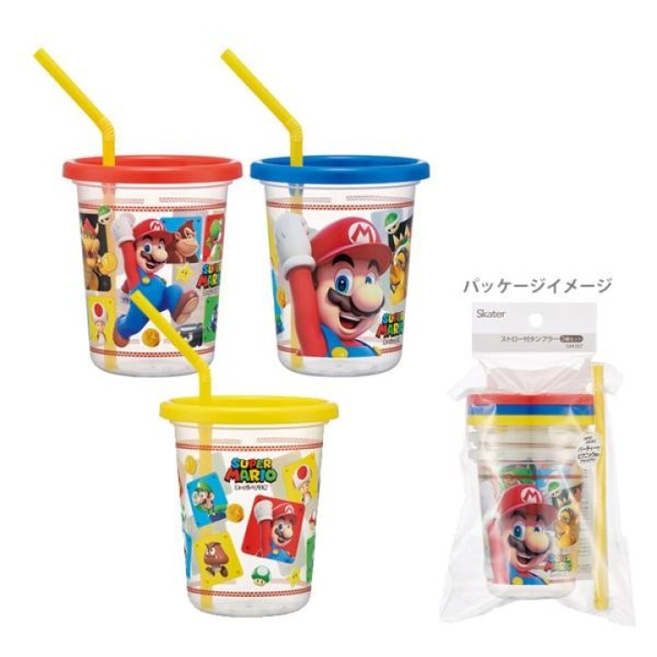 Lot de 3 verres à paille Super Mario, 320 ml, Skater, importés du Japon