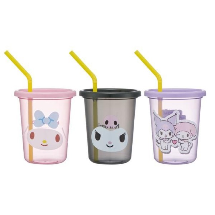 Set di bicchieri in paglia My Melody Kuromi, 3 pezzi da 320 ml, Skater, importato dal Giappone
