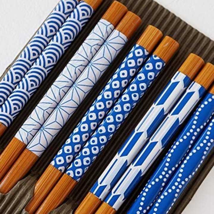 Baguettes japonaises à motifs bleus - 5 paires - Sunlife - Cooking San