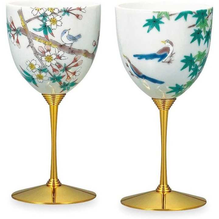 INO SEIHOU - Verres à Pied en Kutani-Yaki