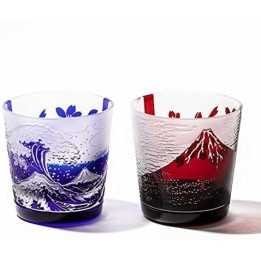 TABURO - Verres Bleu et Rouge Hokusai (Edo Kiriko) TB022-204R/206B