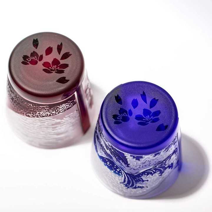 Verres Bleu et Rouge Hokusai (Edo Kiriko) | Cookingsan.com