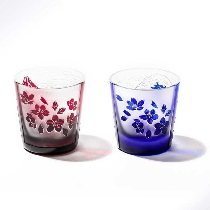 Hokusai Blue and Red Glasses (Edo Kiriko) | Cookingsan.com