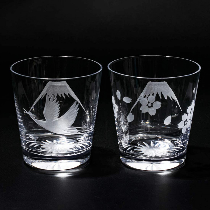 TABURO - Glasses Mount Fuji (Edo Kiriko) TB0036-32/0036-33