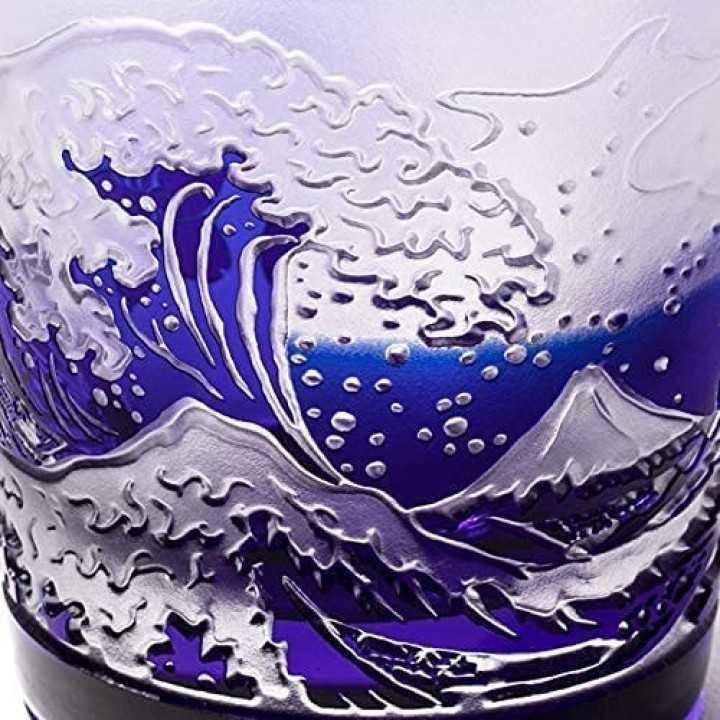 Verre Bleu Hokusai (Edo Kiriko) | Cookingsan.com