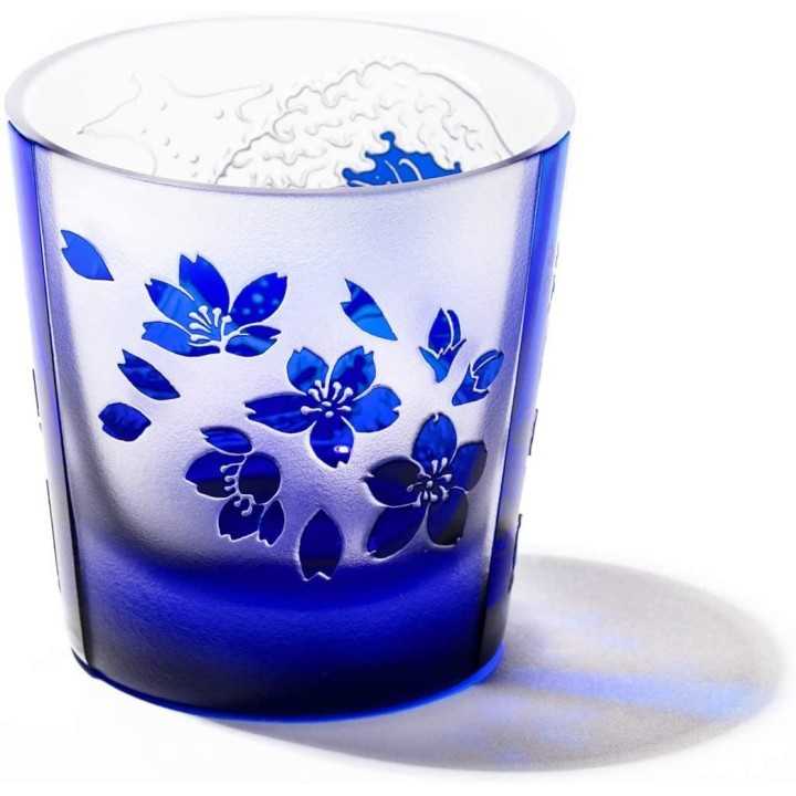 Verre Bleu Hokusai (Edo Kiriko) | Cookingsan.com