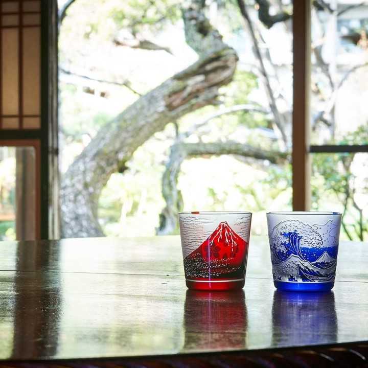 Verre Rouge Hokusai (Edo Kiriko) | Cookingsan.com