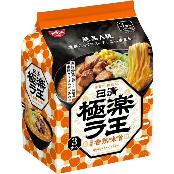 Nissin Foods - Gokuraku Ra-oh Thick Aromatic Mature Miso - 3-serving pack (336g)